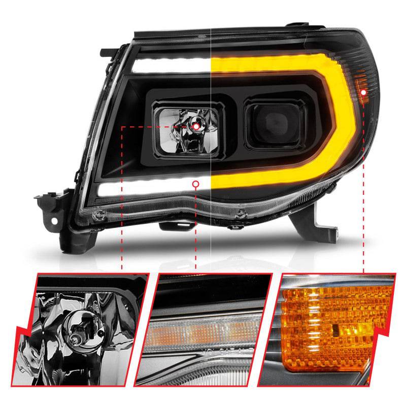 ANZO 05-11 Toyota Tacoma Projector Headlights w/Light Bar Switchback Black Housing - My Store