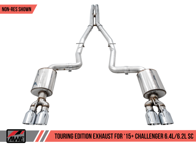 AWE Tuning 2015+ Dodge Challenger 6.4L/6.2L Non-Resonated Touring Edition Exhaust - Quad Silver Tips - Mammoth Racing -