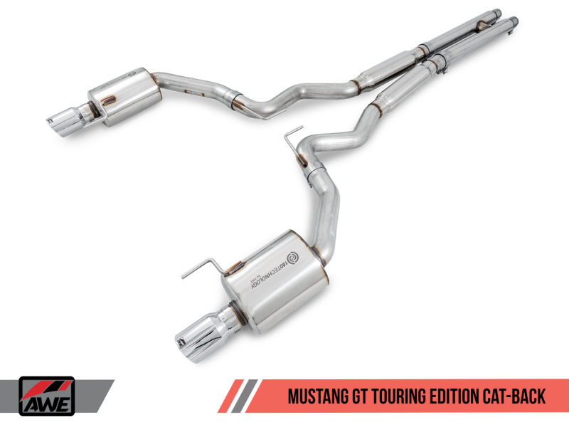 AWE Tuning S550 Mustang GT Cat-back Exhaust - Touring Edition (Chrome Silver Tips) - Mammoth Racing -