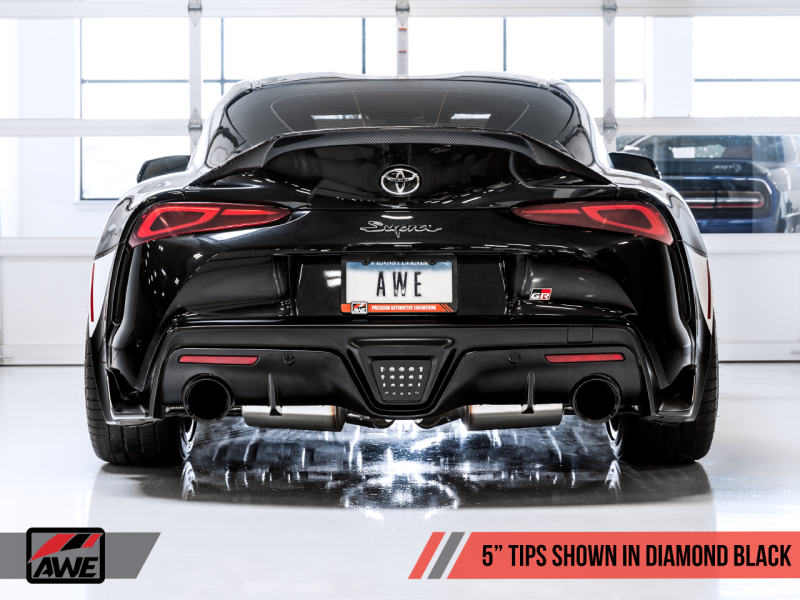 AWE 2020 Toyota Supra A90 Resonated Track Edition Exhaust - 5in Diamond Black Tips - Mammoth Racing -