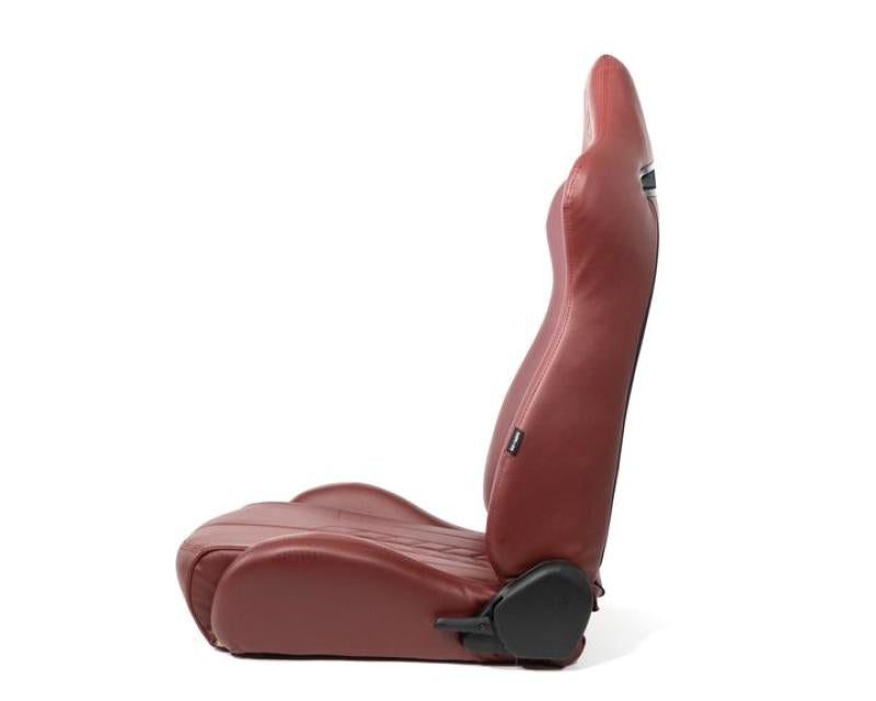NRG Reclinable Sport Seats (Pair) The Arrow Maroon Vinyl w/ Pressed NRG logo w/ Maroon Stitch - My Store