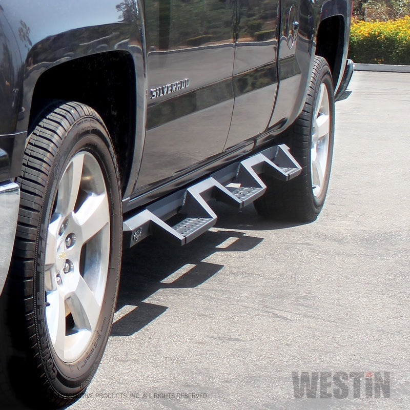 Westin 14-18 Chevrolet Silverado 1500 DC 6.5ft Bed HDX Drop W2W Nerf Step Bars - Tex. Blk - Mammoth Racing -