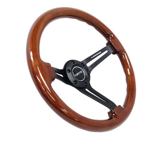 NRG Reinforced Steering Wheel (350mm / 3in. Deep) Brown Wood w/Blk Matte Spoke/Black Center Mark - My Store
