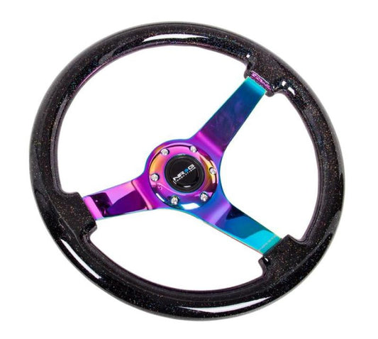 NRG Reinforced Steering Wheel (350mm / 3in Deep) Minty Fresh Wood Grain w/Black 3-Spoke Center - My Store