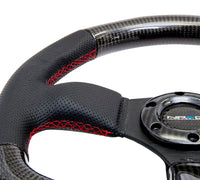 NRG Carbon Fiber Steering Wheel (320mm) Flat Bottom & Leather Trim w/Red Stitching - My Store