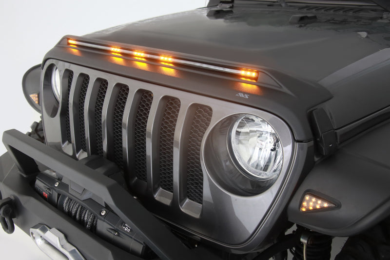 AVS 2018-2019 Jeep Wrangler (JL) Aeroskin Low Profile Hood Shield w/ Lights - Black - Mammoth Racing -