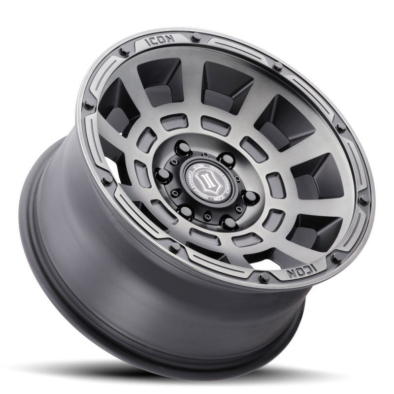 Icon Thrust 17x8.5 6x5.5 25mm Offset 5.75in BS 95.1mm Bore Smoked Satin Black Wheel - Mammoth Racing -