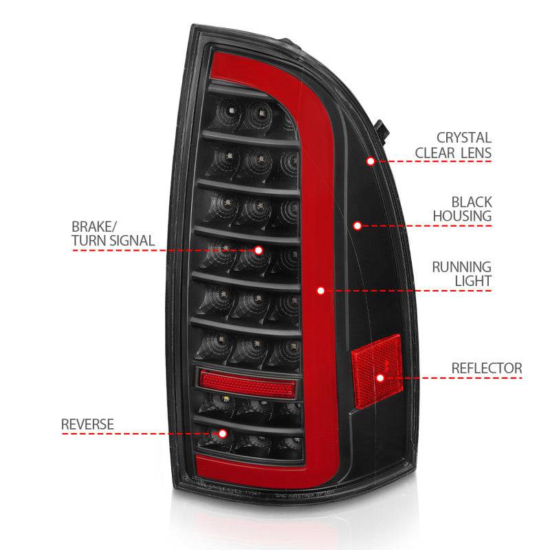 ANZO 05-15 Toyota Tacoma Full LED Tail Lights w/Light Bar Sequential Black Housing Clear Lens - My Store