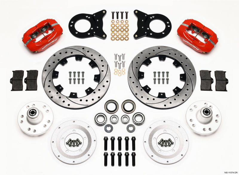 Wilwood Forged Dynalite Front Kit 12.19in Drill Red 1970-1973 Mustang Disc & Drum Spindle - Mammoth Racing -
