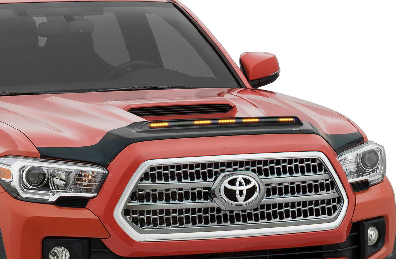 AVS 2016-2019 Toyota Tacoma Aeroskin Low Profile Hood Shield w/ Lights - Black - Mammoth Racing -