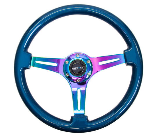 NRG Classic Wood Grain Steering Wheel (350mm) Blue Pearl/Flake Paint w/Neochrome 3-Spoke Center - My Store