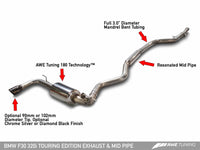 AWE Tuning BMW F30 320i Touring Exhaust w/Performance Mid Pipe - Chrome Silver Tip (90mm) - Mammoth Racing -