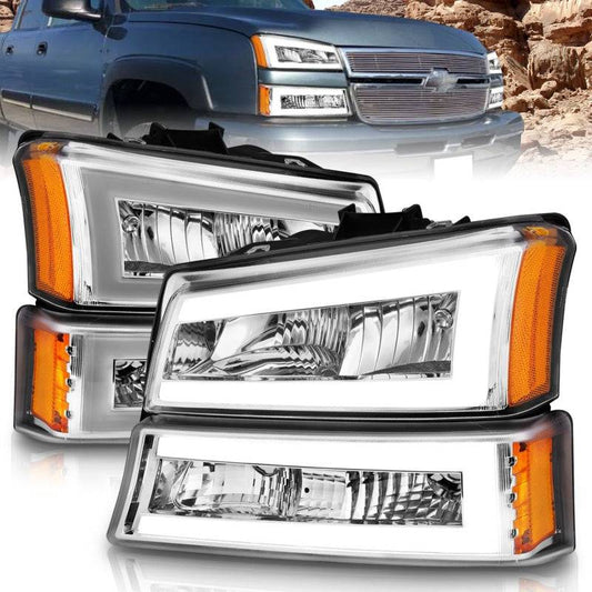 ANZO 2003-2006 Chevrolet Silverado 1500 Crystal Headlights w/ Light Bar Chrome Housing - My Store