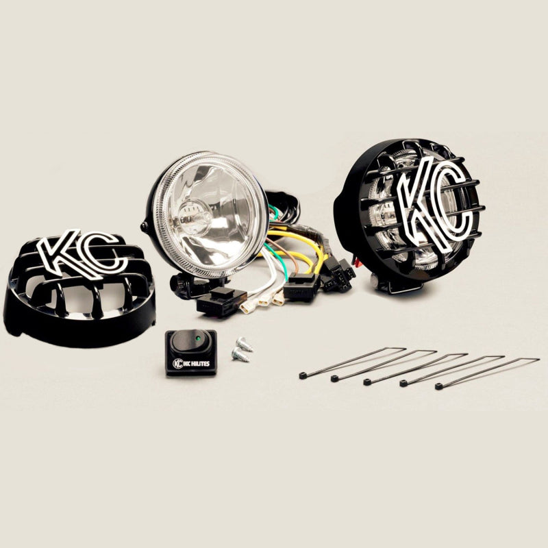 KC HiLiTES Rally 400 4in. Round Halogen Light 55w Spread Beam (Pair Pack System) - Black - Mammoth Racing -