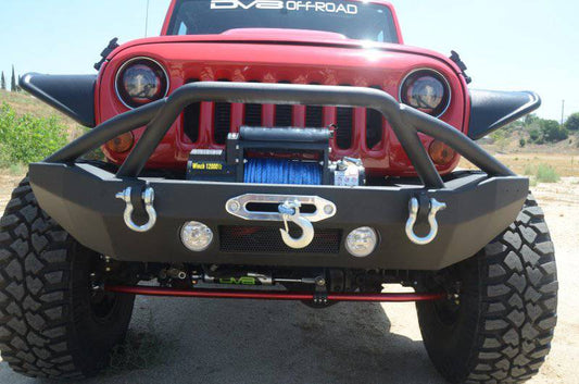 DV8 Offroad 07-18 Jeep Wrangler JK/JL FS-14 Mid Length Steel Front Bumper w/ Fog Lights & LED Lights - Mammoth Racing -