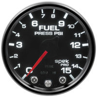 Autometer Spek-Pro Gauge Fuel Press 2 1/16in 15psi Stepper Motor W/Peak & Warn Blk/Smoke/Blk - My Store