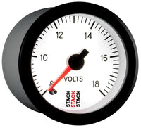 Autometer Stack 52mm 8-18v Pro Stepper Motor Battery Voltage Gauge - White - My Store