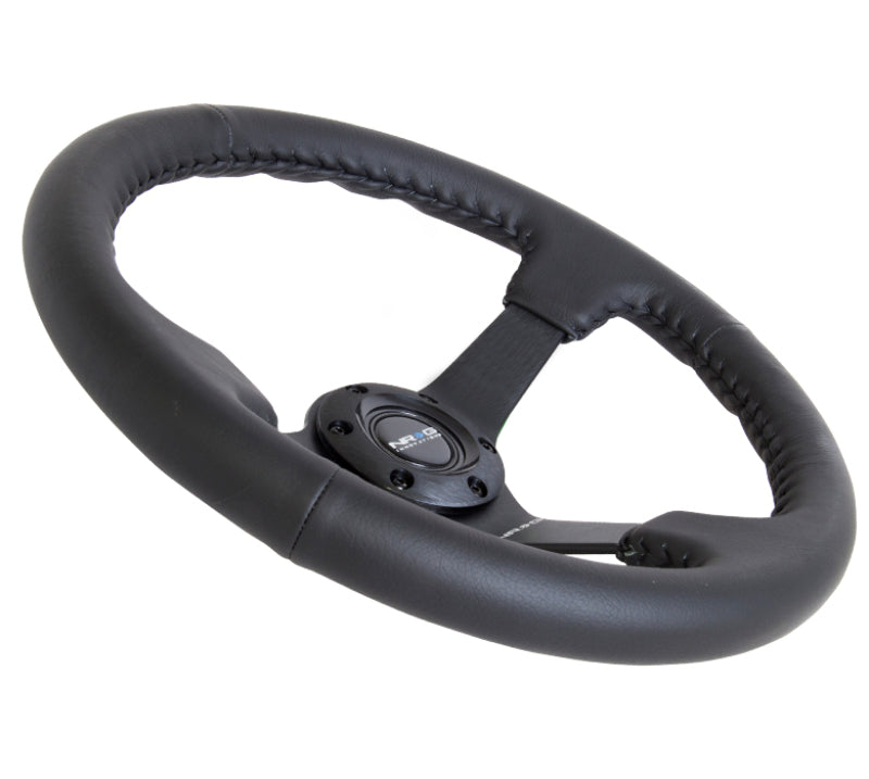 NRG Reinforced Steering Wheel (350mm / 3in. Deep) Bk Leather w/Bk BBall Stitch (Odi Bakchis Edition) - My Store