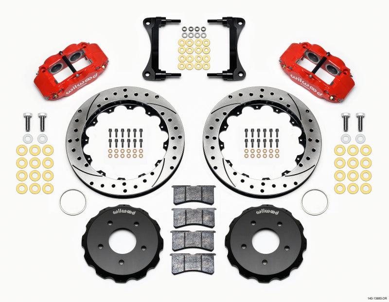 Wilwood Narrow Superlite 4R Front Hat Kit 12.88in Drill Red 2007-Up Jeep Wrangler - My Store
