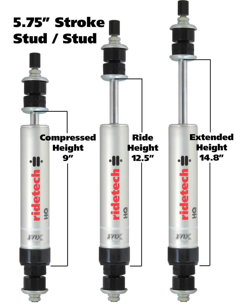 Ridetech HQ Series Shock Absorber Fixed Valve 5.75in Stroke Stud Plate/Stud Mounting 9.55in x 15.3in - Mammoth Racing -