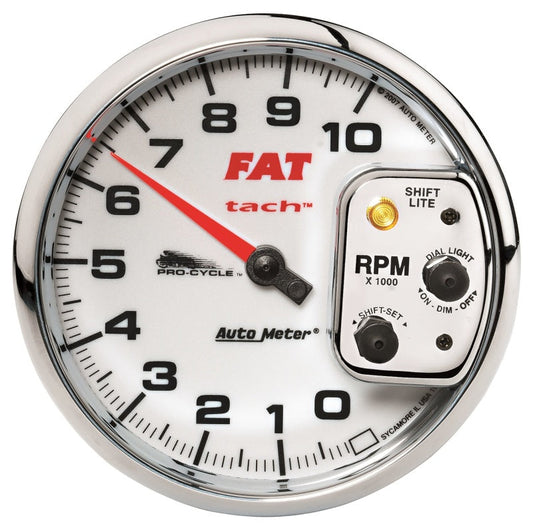 Autometer Pro-Cycle Gauge Tach 5in 10K Rpm Shift- Lite 2&4 Cylinder White Fat Tach - My Store
