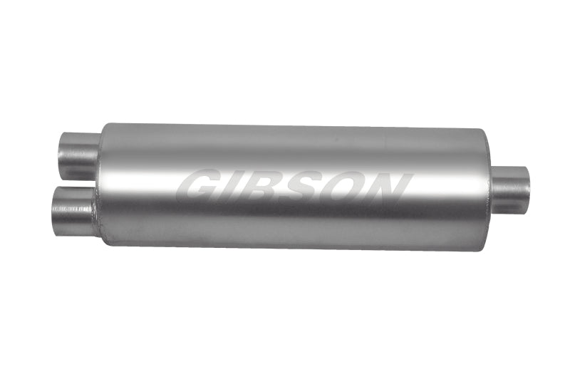 Gibson SFT Superflow Dual/Center Round Muffler - 8x24in/3in Inlet/4in Outlet - Stainless - Mammoth Racing -