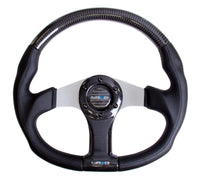 NRG Carbon Fiber Steering Wheel (350mm) Silver Oval Shape w/Leather Trim - My Store