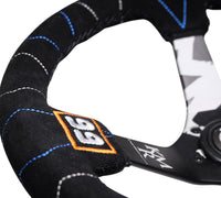 NRG Reinforced Steering Wheel (350mm / 3in. Deep) Blk Suede w/Color Stitch (Kyle Mohan Edition) - My Store