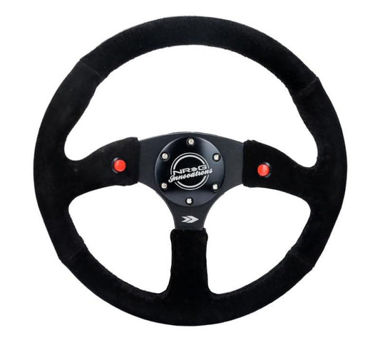 NRG Reinforced Steering Wheel (350mm/ 2.5in. Deep) Sport Suede Racing/ 4mm Matte Black Spoke - My Store
