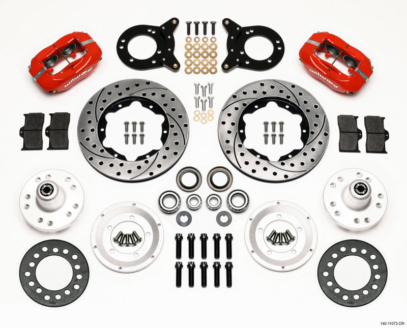 Wilwood Forged Dynalite Front Kit 11.00in Drill Red 1970-1973 Mustang Disc & Drum Spindle - Mammoth Racing -