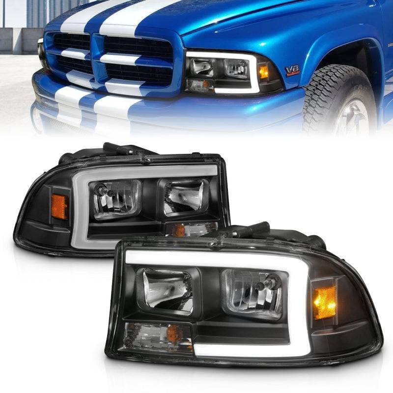 ANZO 97-04 Dodge Dakota/Durango Crystal headlight Set w/ Light Bar Black Housing - My Store