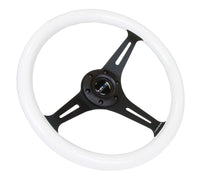 NRG Classic Wood Grain Steering Wheel (350mm) Glow-N-The-Dark Green Grip w/Black 3-Spoke Center - My Store
