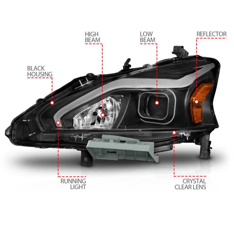 ANZO 13-15 Nissan Altima (w/o Factory HID Bulbs) Projector Headlights - w/ Light Bar Black Housing - My Store