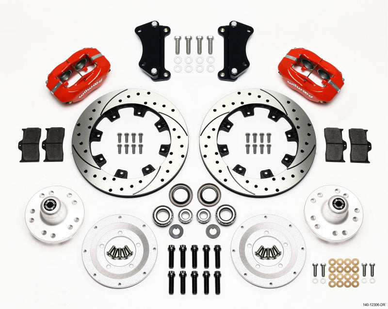 Wilwood Forged Dynalite Front Kit 12.19in Drilled Red Heidts Tri -5 2 inch Drop Spindle - Mammoth Racing -