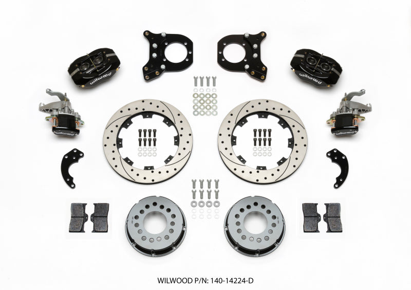 Wilwood Forged Dynalite P/S Rear Kit w/MC4 P-Brake Drilled Chev 12 Bolt w/Clip Eliminator - My Store