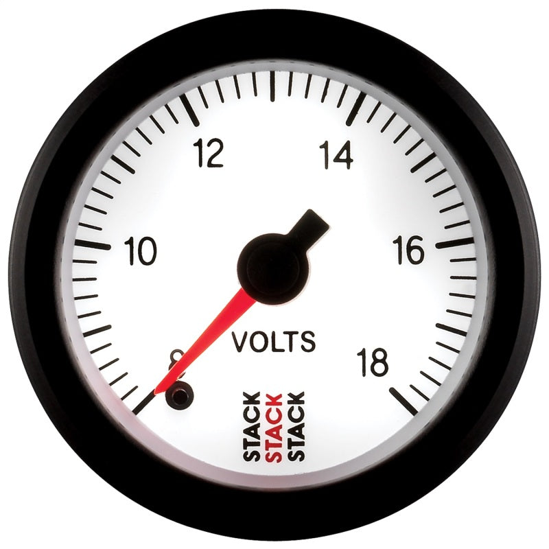 Autometer Stack 52mm 8-18v Pro Stepper Motor Battery Voltage Gauge - White - My Store