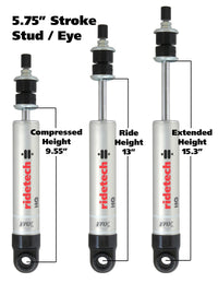 Ridetech HQ Series Shock Absorber Single Adjustable 5.75in Stroke Eye/Stud Mounting 9.55in x 15.3in - Mammoth Racing -