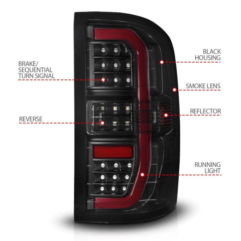 ANZO 14-18 GMC Sierra 1500 Full LED Taillights Black Housing Smoke Lens (w/C Light Bars) - My Store