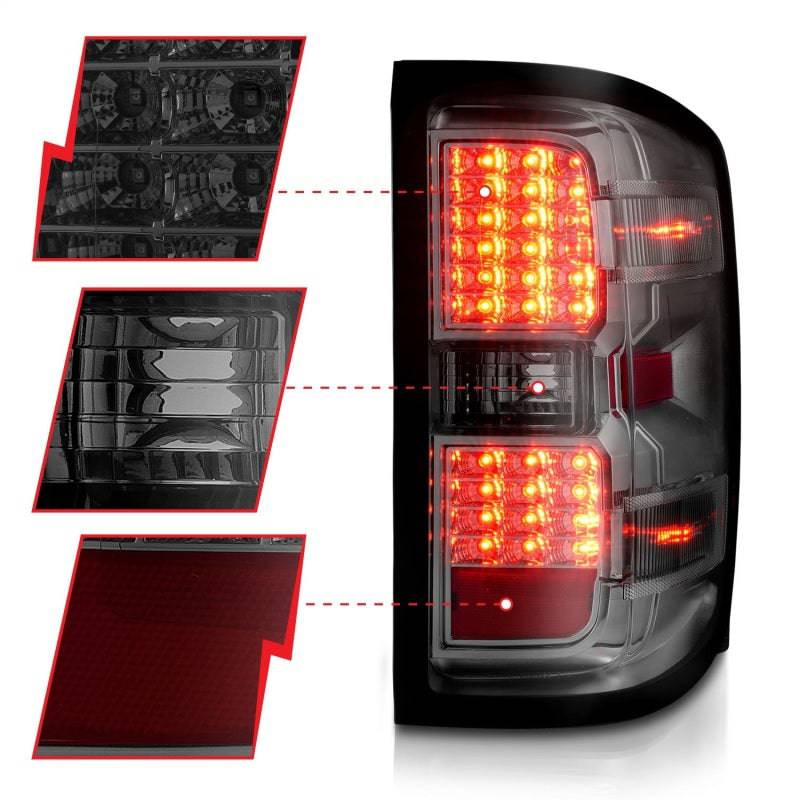 ANZO 15-19 Chevy Silverado 2500HD/3500HD (Factory Halogen Only) LED Tail Lights Smoke w/Clear Lens - Mammoth Racing -