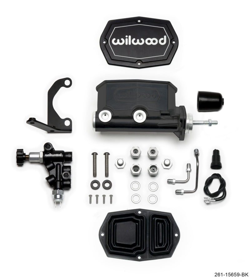 Wilwood Compact Tandem M/C - 7/8in Bore w/RH Bracket and Valve (Pushrod) - Black - My Store