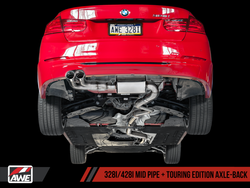 AWE Tuning BMW F3X 28i / 30i Touring Edition Axle-Back Exhaust Single Side - 80mm Silver Tips - Mammoth Racing -