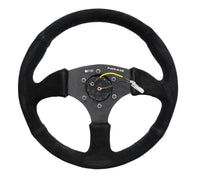 NRG Reinforced Steering Wheel (350mm / 2.5in. Deep) Blk Suede Comfort Grip w/5mm Matte Blk Spokes - My Store