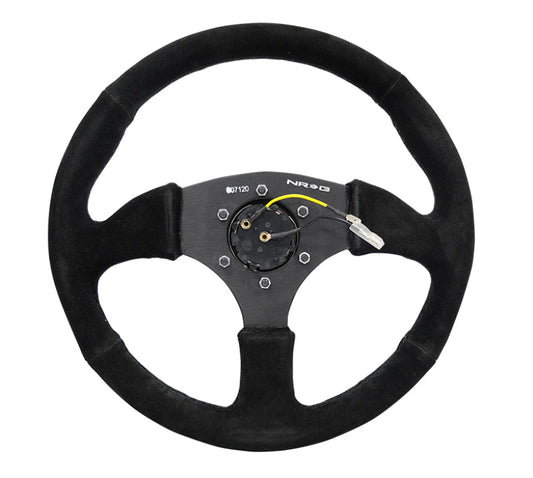NRG Reinforced Steering Wheel (350mm / 2.5in. Deep) Blk Suede Comfort Grip w/5mm Matte Blk Spokes - My Store