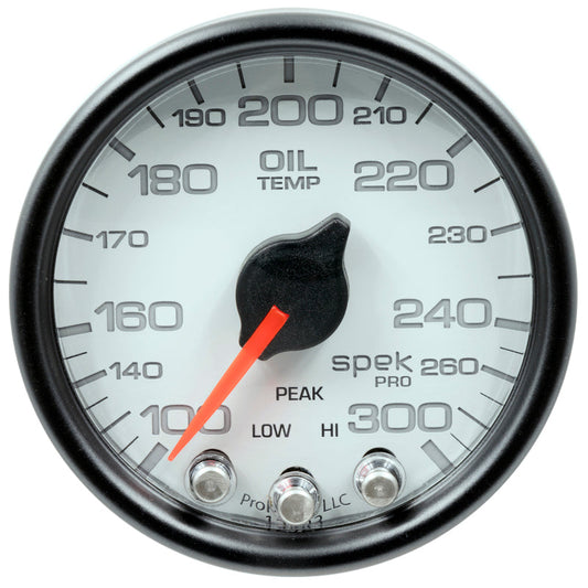 Autometer Spek-Pro Gauge Oil Temp 2 1/16in 300f Stepper Motor W/Peak & Warn Wht/Blk - My Store