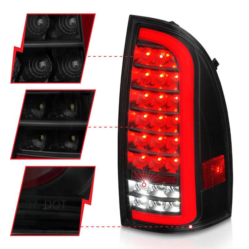 ANZO 05-15 Toyota Tacoma Full LED Tail Lights w/Light Bar Sequential Black Housing Smoke Lens - Mammoth Racing -