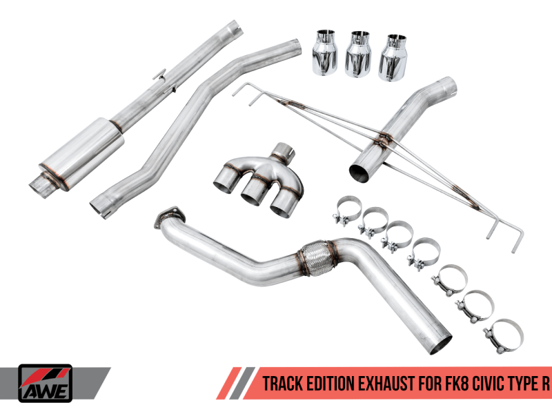 AWE Tuning 2017+ Honda Civic Type R Touring Edition Exhaust w/Front Pipe & Triple Chrome Silver Tips - My Store