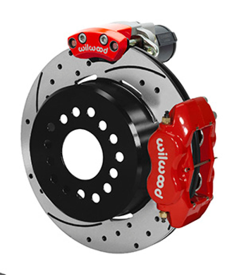 Wilwood Forged Dynalite Rear Electronic Parking Brake Kit - Red Powder Coat Caliper - SRP D/S Rotor - My Store