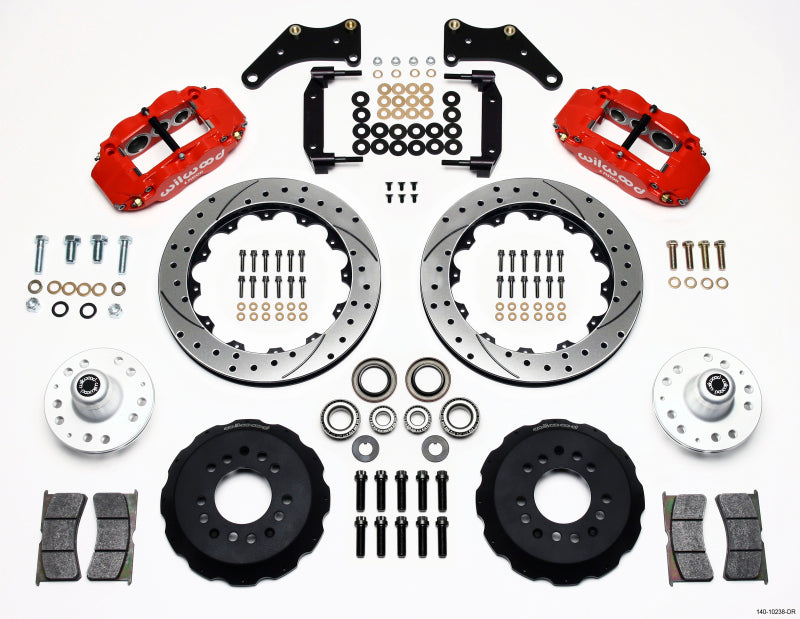 Wilwood Narrow Superlite 6R Front Hub Kit 12.88in Drill Red Large GM 57-70 Drop Spindle - Mammoth Racing -