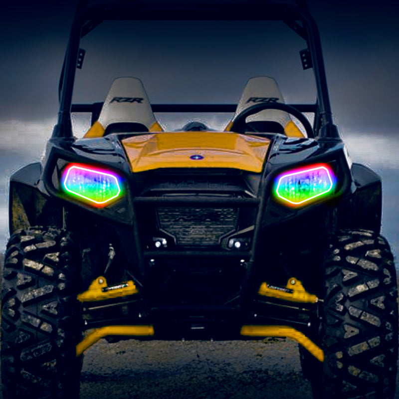 Oracle 08-19 Polaris RZR 570/800/900 Dynamic RGB+W Headlight Halo Kit - ColorSHIFT - Dynamic - Mammoth Racing -