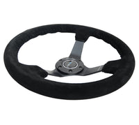 NRG Reinforced Steering Wheel (350mm / 3in. Deep) Blk Suede/Blk Bball Stitch w/5mm Matte Black Spoke - My Store